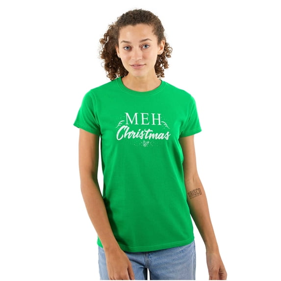Funny Meh Christmas Anti-Xmas Season Womens Slim Fit Graphic Tee Brisco Brands S