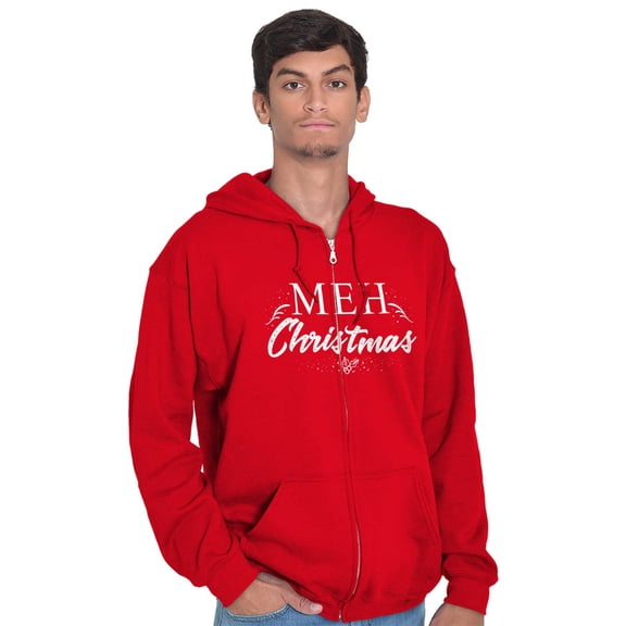 Funny Meh Christmas Anti-Xmas Season Zip Up Hoodie Men's Women's Brisco Brands M