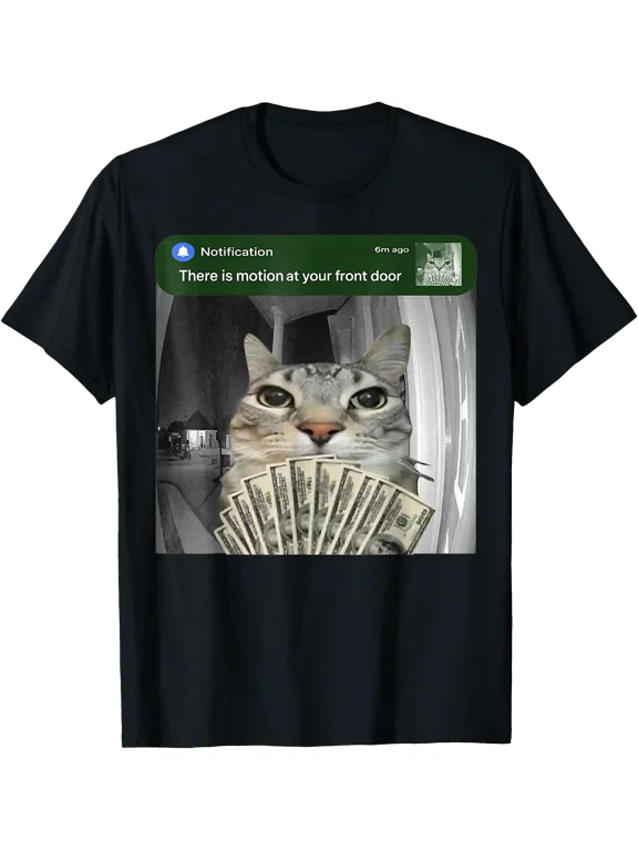 Funny Meme Cute There is Motion at Your Front Door Funny Cat T-Shirt, Vintage Birthday Gift