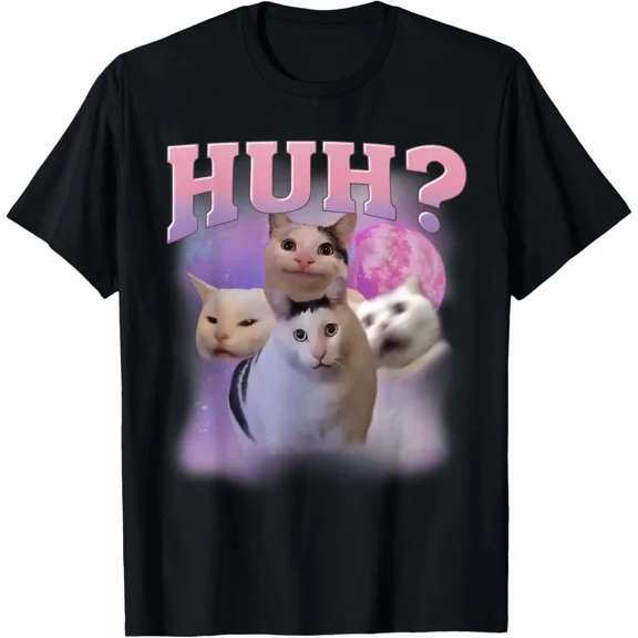 Funny Meme Huh Cat Shirt Cat Lovers Humor T-Shirt