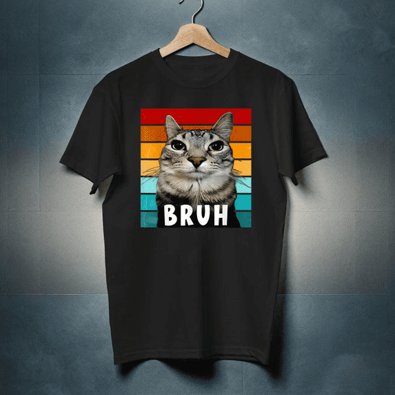 Funny Meme Saying Bruh With Cat Teens Boys Men Graphic Novelty Unisex T-Shirt, up to Size 5XL