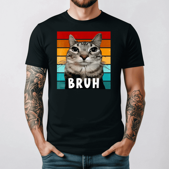 Funny Meme Saying Bruh With Cat Teens Boys Men Graphic Tee V17272,for unisex up to 3XL