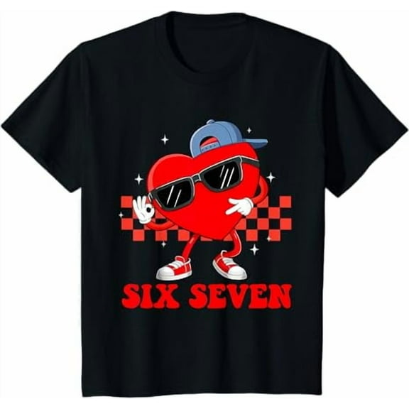 Funny Meme Six Seven Valentine Groovy Heart Boy Kid T-Shirt