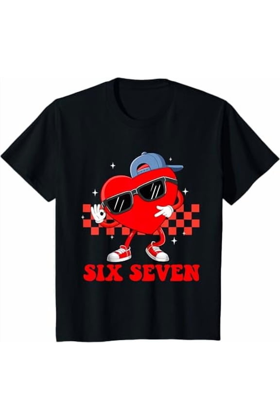 Funny Meme Six Seven Valentine Groovy Heart Boy Kid T-Shirt