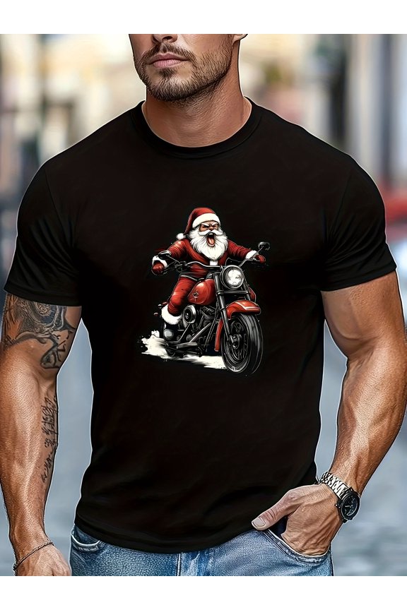 Funny Men'S Fashion Summer Short-Sleeve Black T-Shirt Featuring a Christmas Design, Part of a Vintage Christmas-Themed Collection, Perfect As a Gift for Men