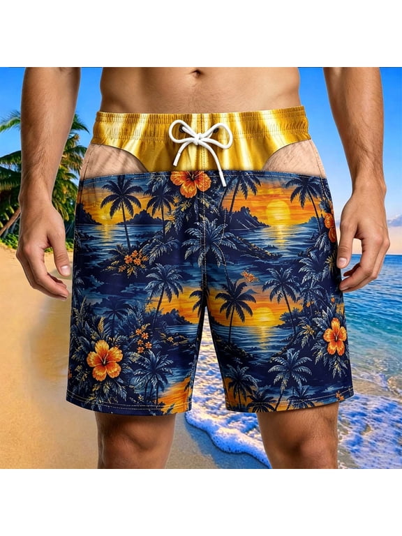 Funny Men'S Swim Shorts, Fake Underwear Print Beach Trunks, Novelty Summer Gag Gift, Pool Party Outfit for Him