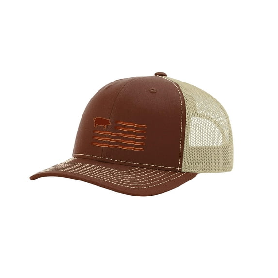 Funny Men's Bacon American Flag Trucker Hat-Brown