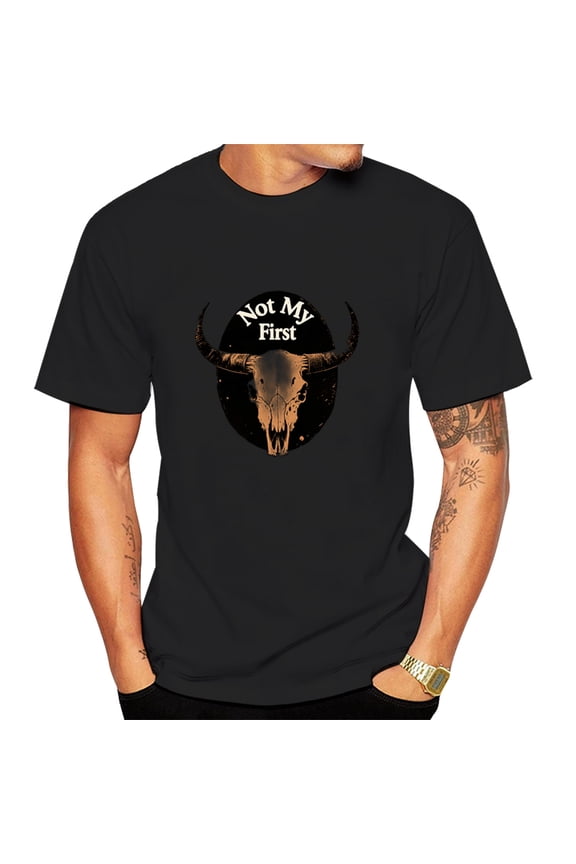    Funny Men's Not My First Graphic T-Shirt, Short Sleeve Crew Neck Top, Made for Casual Comfort and Stylish Summer Days.