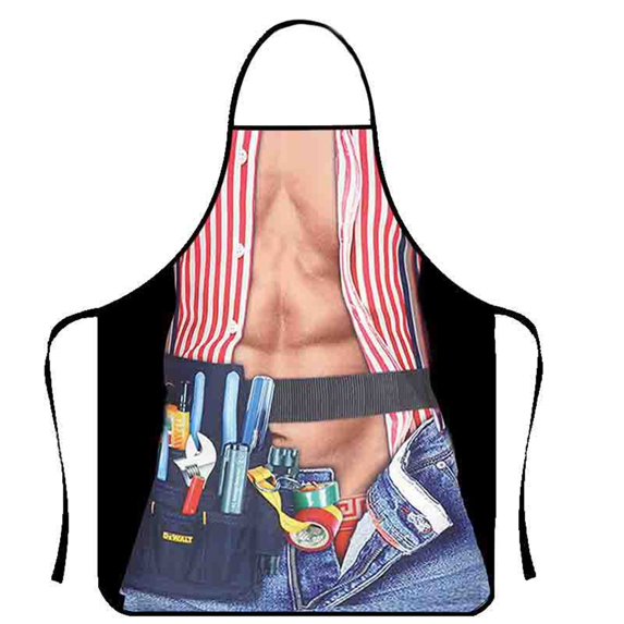 Funny Men's Sleeveless Apron with Muscles Man for Home Party