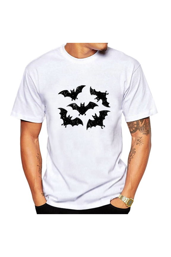 Funny Men's Women's Bat Print Cotton Short Sleeve Tee, Crew Neck Casual Shirt, Breathable and Soft for All-Day Summer