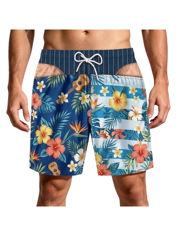 Funny Mens Swim Trunks Funny Cheeky Swim Trunks for Men Novelty 3D Hairy Legs Patriotic Fake Trunk | Patriotic Swim Trunks Novelty Print Funny Cheeky Shorts For Men, Mens Cheeky Swimwear