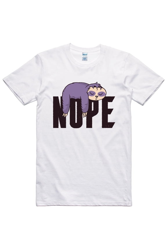 Funny Mens T Shirt Sloth Nope Lazy Person Gift Regular Fit 100% Cotton Tee