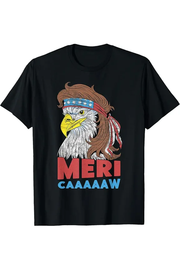 Funny Merica Eagle Scream Mullet USA Flag Patriotic Top Unisex T-Shirt up to Size 5XL