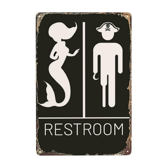 Funny Mermaid Pirate Vintage Bathroom Sign Pirate Gifts Nautical Beach Boat Themed Gifts Bathroom Wall Decor 12" * 8"