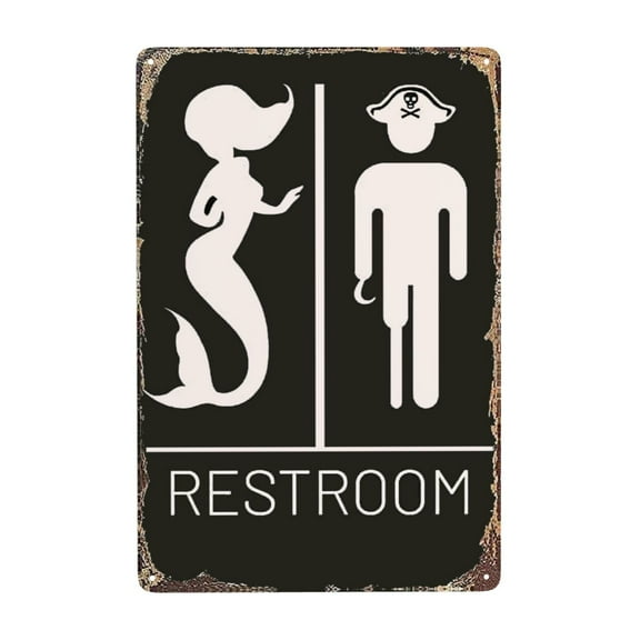 Funny Mermaid Pirate Vintage Bathroom Sign Pirate Gifts Nautical Beach Boat Themed Gifts Bathroom Wall Decor 12" * 8"