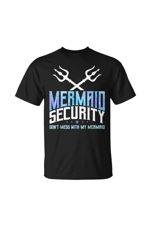 Funny Mermaid Security Graphic T-Shirt Retro Trident Design Men's Summer Beach Apparel Nautical Mythical Creature Protector Top