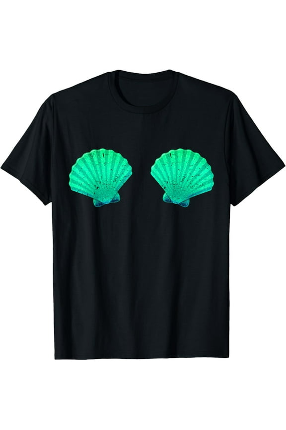 Funny Mermaid Shell Bra Top Festival Seashell Party T-Shirt