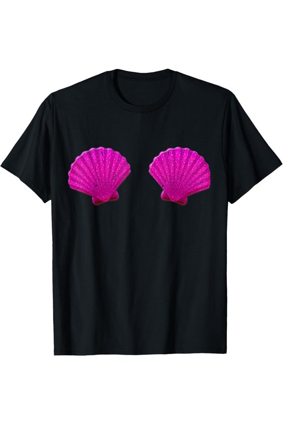 Funny Mermaid Shell Bra Top Festival Seashell Party T-Shirt
