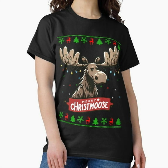 Funny Merry Christmoose Pun With Moose Lights And St. Nick Holiday Humor G22745 Unisex T-Shirt, Up to Size 5XL