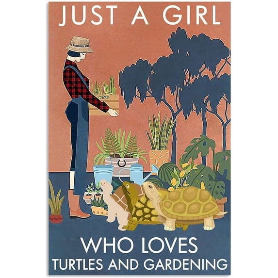 Funny Metal Bathroom Signs Just A Girl Loves Gardening and Turtles Sign Vintage Metal Signs Vintage Room Decor Aesthetic Wall Art Tin Sign Gift for Garage Bathroom Living Room Man Cave Bar 8x12 Inch