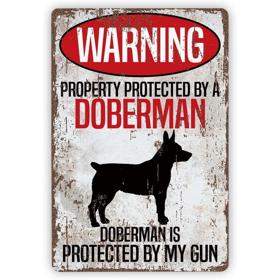 Funny Metal Beware of Dog Sign, Vintage Metal Tin Signs, Warning Doberman, Dog Lovers Gift, Property Protected by a Doberman, Courtyard Porch Decor, Funny Yard Sign, 11.8 * 7.9Inch