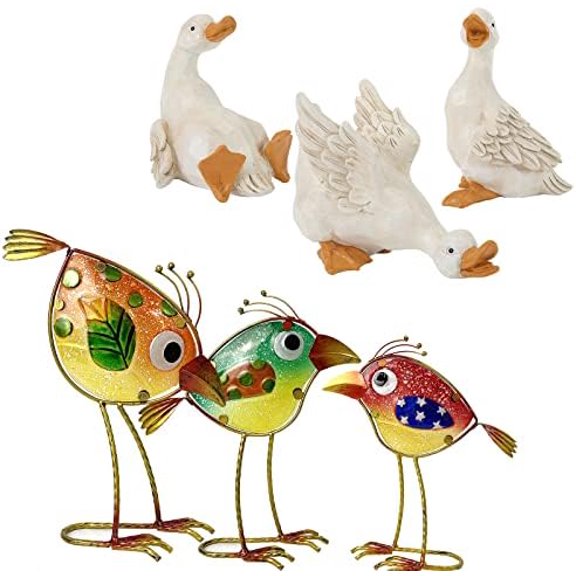 Funny Metal & Glass Bird Decor Set with Duck Figurines Set$$Home Decor, Kitchen, & Other