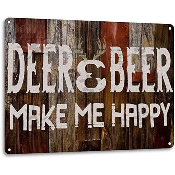 Funny Metal Sign Deer Beer Make Me Happy Hunting Hunt Cabin Vintage Rustic Home Bathroom Living Room Bar Cafe Club Wall Decor Retro Tin Sign 12x8 Inch