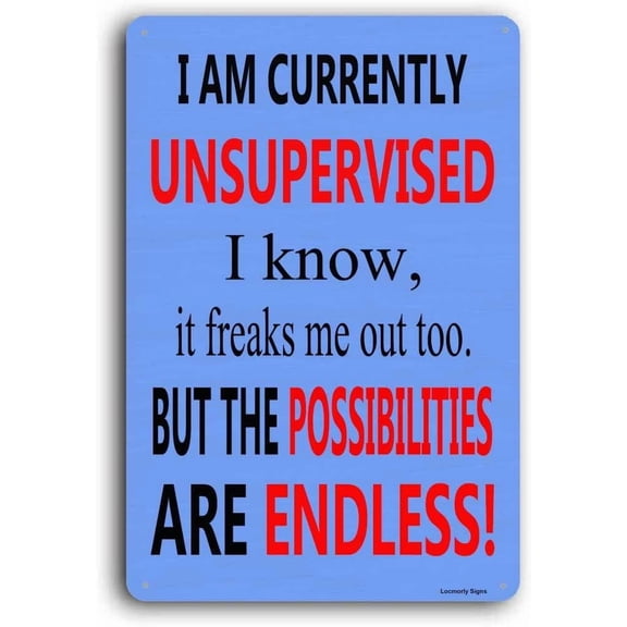 Funny Metal Sign, I'm Currently Unsupervised I Know It Freaks Me Out Sign, 8x12 Inch, Aluminum Sign for Living Room Wall Art Decoration