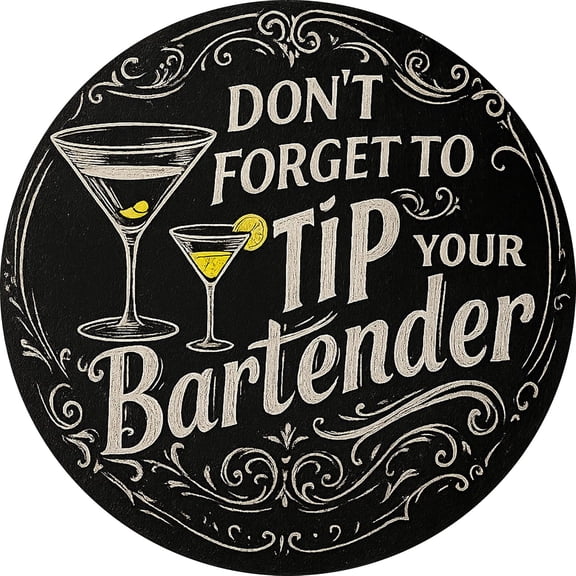Funny Metal Sign Round Vintage Aluminum Sign, Don't Forget To Tip Your Bartender,Retro Plaque Plate for Yard Bar Cafe Estaurant Coffeehouse Wall Art Decor 8 Inch