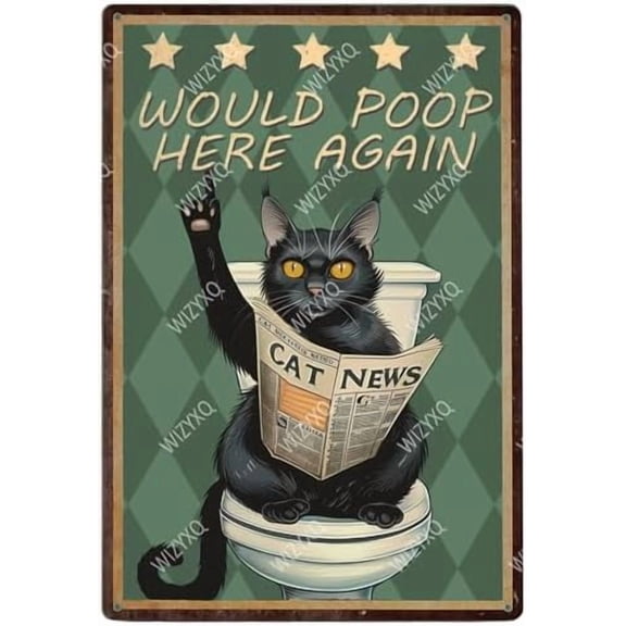 Funny Metal Signs Cat Would Poop Here Again Sign Vintage Tin Sign Home Decor Retro Aluminum Signs for Bathroom Toilet Washroom 812 Inches