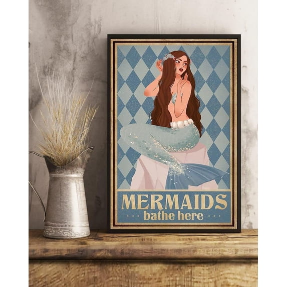 Funny Metal Signs for Women Mermaids Bathe Here Plaque Vintage Sign for Entryway Decor Gallery Wall Signs Metal Sign Vintage Home Decor Tin Signs Wall Art Metal Poster 8x6 inch