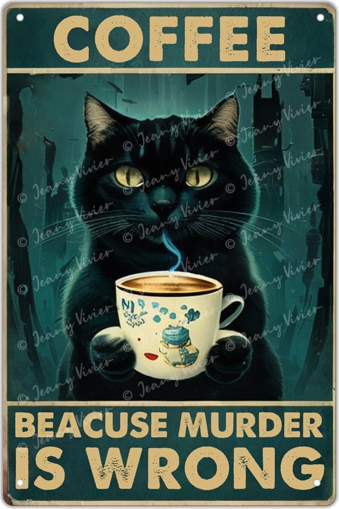 Coffee Because Murder Is Wrong Funny Black Cat Sign Wall Decor Sign Vintage Poster Cute Cat Gift (912)
