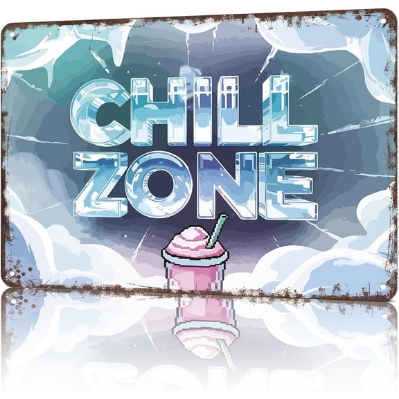 Funny Metal Tin Sign Chill Zone Pixel Art Quote Wall Decor for Dorm Home Garage Office 8 x 12 Inch