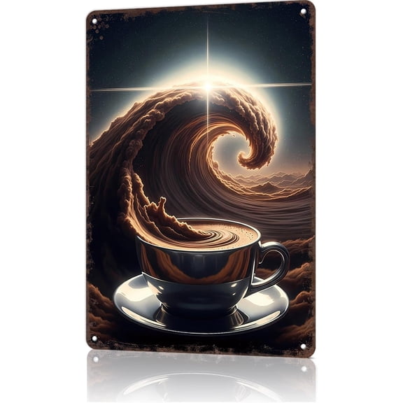 Funny Metal Tin Sign Cosmic Coffee Wave Kitchen Wall Art Poster for Home Dorm Garage Office Decor 8 x 12 Inch