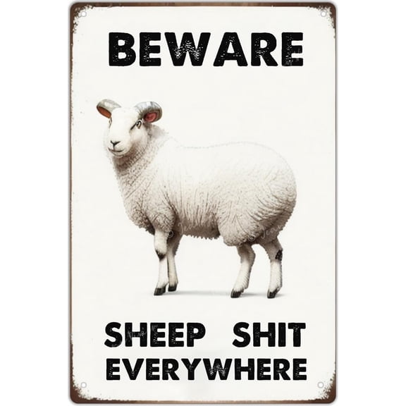 Funny Metal Tin Sign, Notice Sign,Goat Wall Decor - Beware Goat Sh*t Everywhere - Warning Sign for Farm Ranch Yard Home Decor Outdoor Indoor Wall Panel 5.5x8 Inch