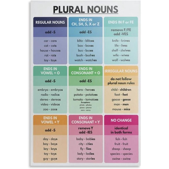 Funny Metal Tin Sign Plural Nouns Poster Grammar Chart For Classroom Wall Decor School Educational Poster Student Study Guide Plaques For Home Wall Decor Signes Metal Sign Plaque,,812 inch