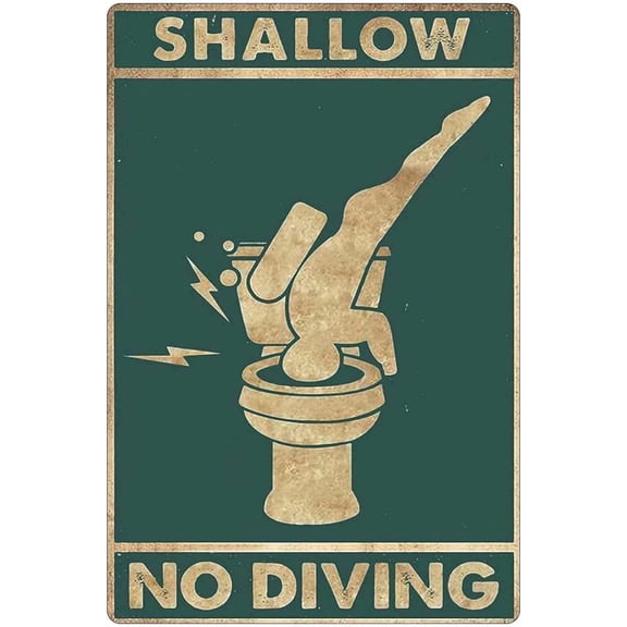 Funny Metal Tin Sign Shallow No Diving Printing Poster Entertainment Bar Bathroom Toilet Home Art Wall Decoration 8inch X 12inch