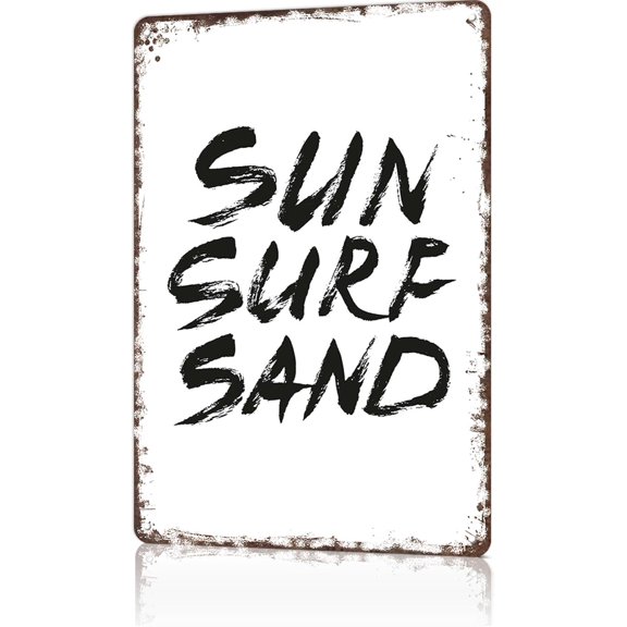 Funny Metal Tin Sign Sun Surf Sand Poster Wall Art for Dorm Home Garage Office Decor 8 x 12 Inch