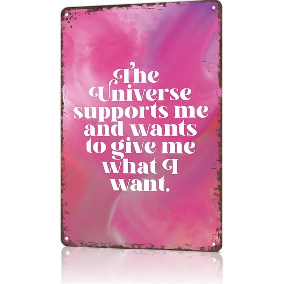 Funny Metal Tin Sign Universe Supports Me Pink Aesthetic Wall Decor Poster 8x12 Inch for Home Bedroom Office