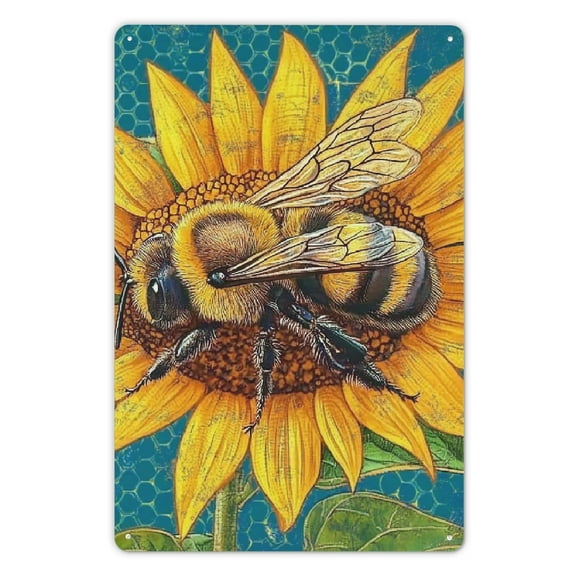 Funny Metal Tin Signs Garden Signs Pollinator Friendly Bee Metel Tin Signs Interesting Garden Wall Decoration is Suitable for Office Home Classroom Garden Decoration 8x12 inch