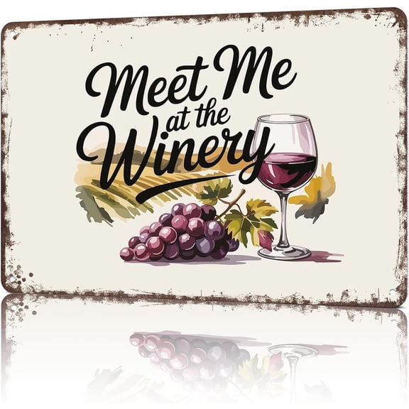 Funny Metal Tin Signs Meet Me at the Winery Illustration Kitchen Food Poster Wall Art for Dorm Home Garage Office Decor 8X12inch
