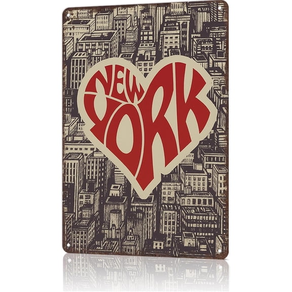 Funny Metal Wall Sign New York City Playing Card Design Aluminum Tin Sign 8x12 Inch for Home Bar Office Decor