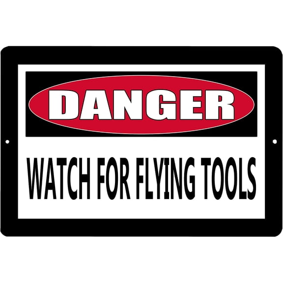 Funny Metal Warning Tin Sign Wall Decor Man Cave Bar Danger Watch For Flying Tools