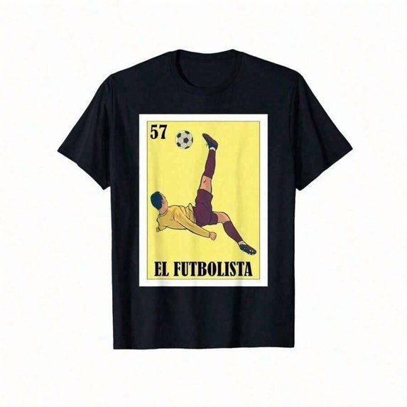 Funny Mexican Soccer Design - El Futbolista T-Shirt, 100% Cotton, Birthday, Thanksgiving, Christmas Gift, Suitable For Men, Women, Family And Friends, Black Casual Short-Sleeve Crew Neck T-Shirt Size