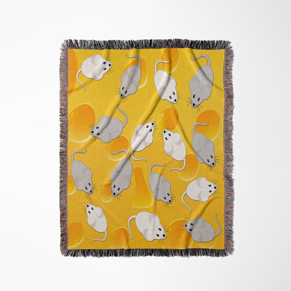 Funny Mice On Cheese, Woven Blanket