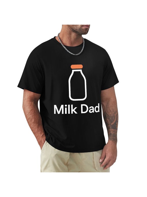 Funny Milk Dad Men's HD Print Classic Short Sleeve T-Shirts Black 3X-Large