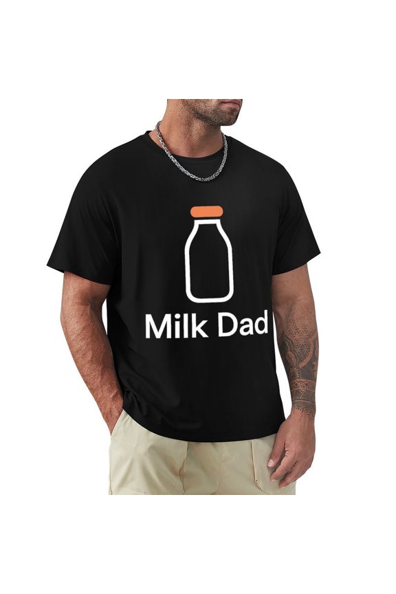 Funny Milk Dad Men's HD Print Classic Short Sleeve T-Shirts Black Large