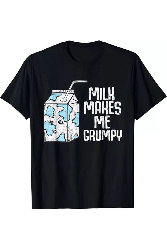 Funny Milk Makes Me Grumpy Graphic Tee Retro Humor Lactose Intolerance Sarcastic Unisex T-Shirt