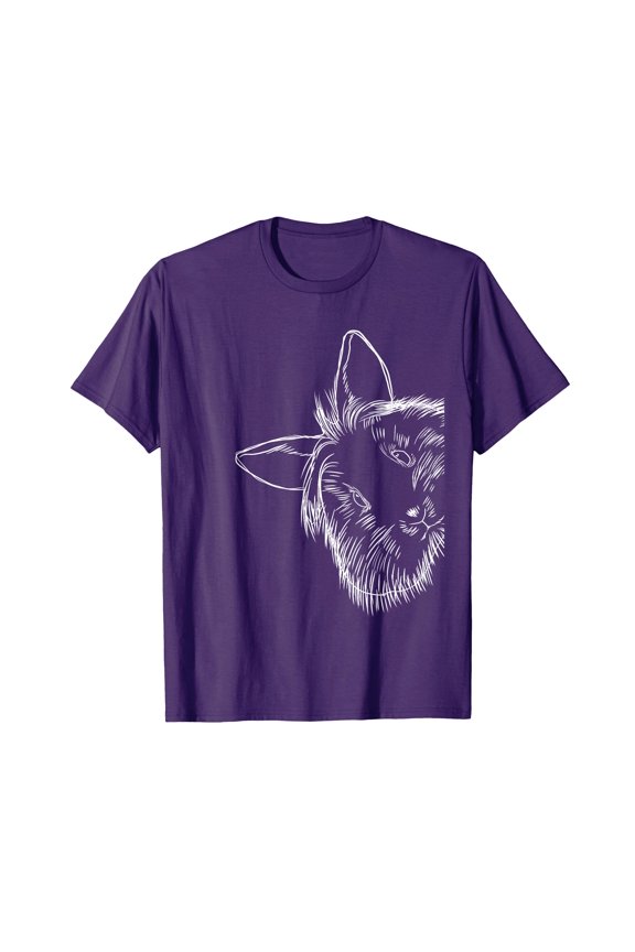 Funny Minimalist Cat Face Line Drawing Purple T-Shirt for Animal Lovers