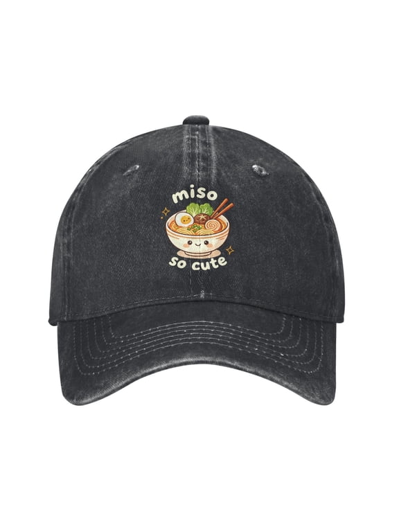 Funny Miso Soup Ramen Noodle Baseball Cap Denim Adjustable Miso Ramen Noodle Hats Birthday Gifts for Men Women Ramen Lovers